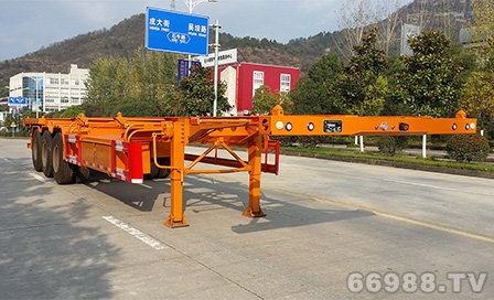 南明LSY9408TWY型危險(xiǎn)品罐箱骨架運(yùn)輸半掛車(平骨架、40英尺)